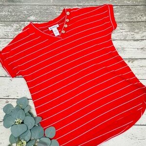 NorthStyle Striped Button Detail Short Sleeve Tee